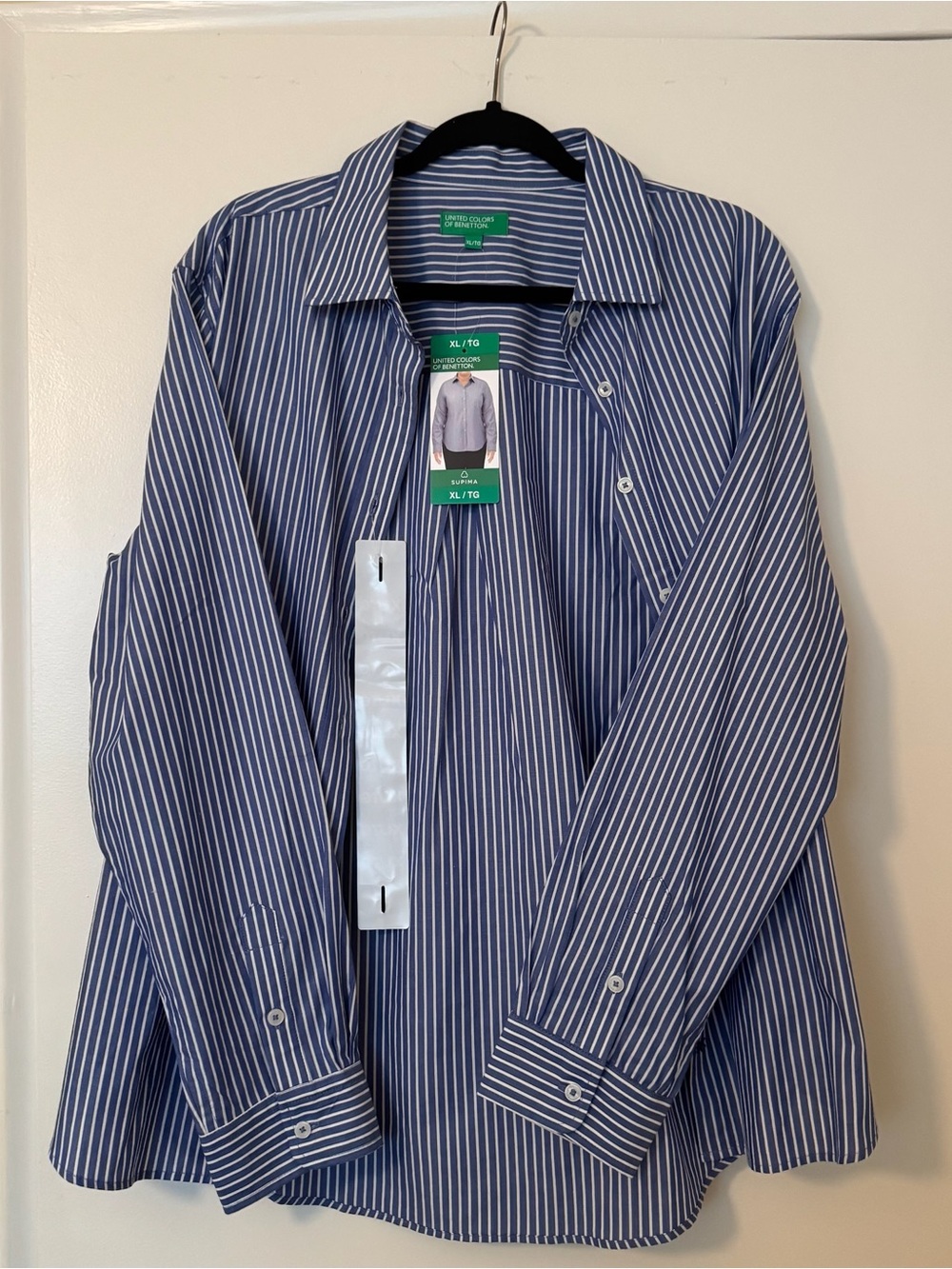 United Colors Of Benetton Navy and White Striped Button Down Shirt
